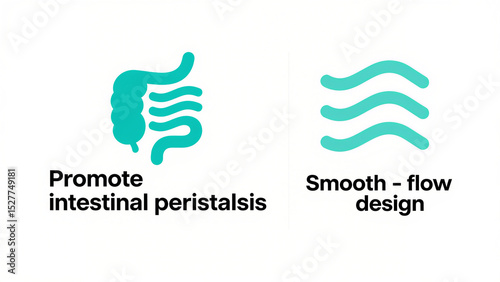 The blue intestine and wavy lines represent the promotion of intestinal peristalsis and smooth design, suitable for intestinal health and medical device promotion scenarios.
