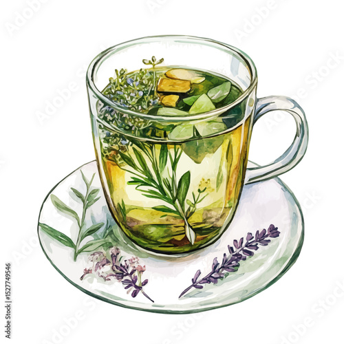 Herbal Infusion, watercolor clipart vector, high quality, isolated on a white background.