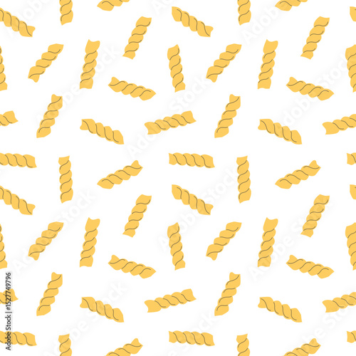 Seamless pattern with fusilli pasta. Minimal italian mediterranean food background. Macaroni pasta illustration. Fabric textile print. Surface cover design.