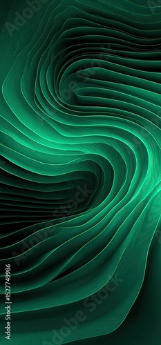 Abstract green waves create a fluid, dynamic pattern, evoking a sense of movement and depth in a visually striking design.