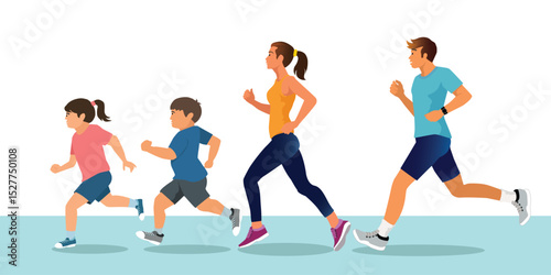 A Family exercising and jogging together. healthy concept. vector, illustration