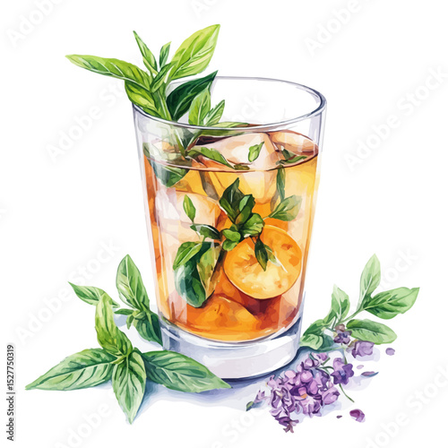 Herbal Infusion, watercolor clipart vector, high quality, isolated on a white background.