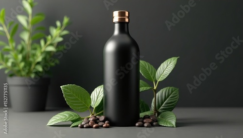 bottle of wine with leaves