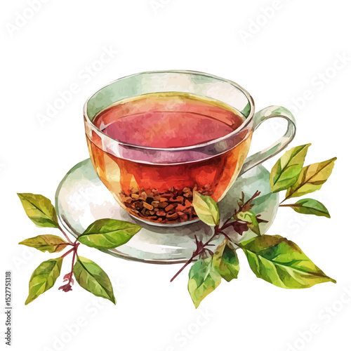 Herbal Tea, watercolor drawing vector, high quality, isolated on a white background.