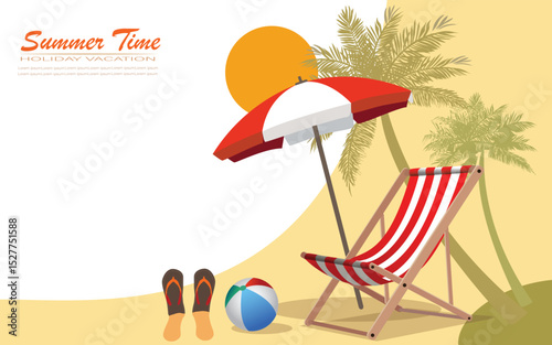 Happy tourist senior man wear beach shirt hat sit on deckchair with cocktail in hand , holiday on vacation banner. relaxing sea view Summer vacation concept.. vector, illustration