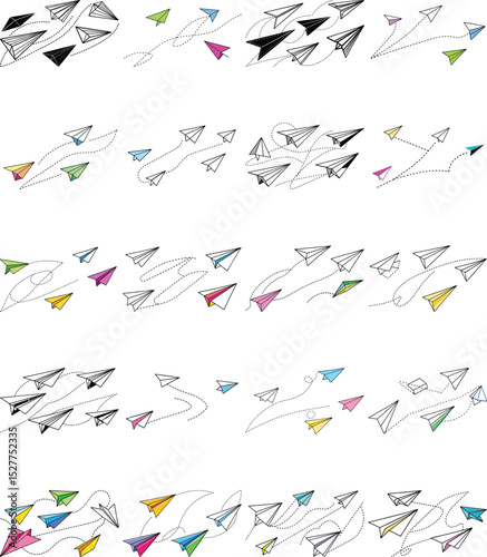 Assorted Paper Airplane with Dotted Flight Paths for Creative Projects and Designs