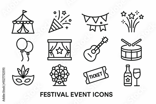 Festival event icons: music, celebration, carnival, party, entertainment