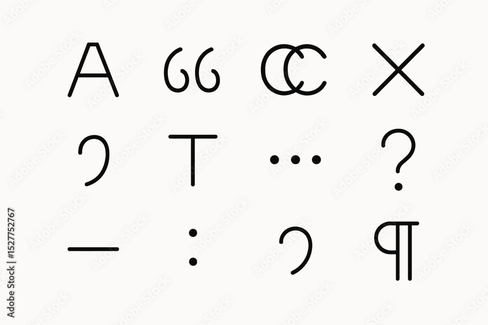 Fototapeta premium Minimalist typography symbols displayed in black on white background