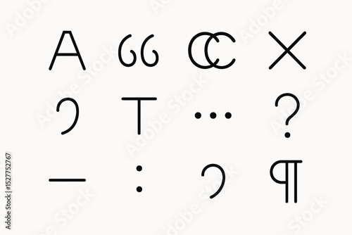 Minimalist typography symbols displayed in black on white background photo