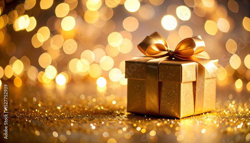A scene with a gorgeously wrapped gift box on a sparkling background