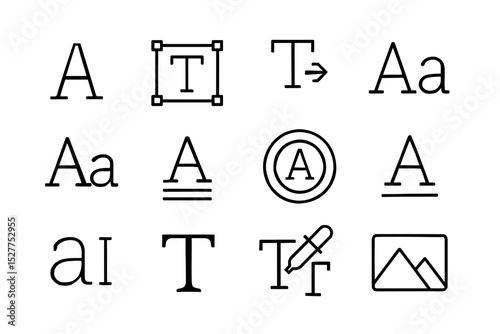 Typography icons set: text formatting and styles in graphic design