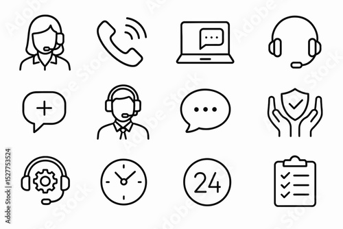 Customer support icons: headset, chat, phone, and service symbols