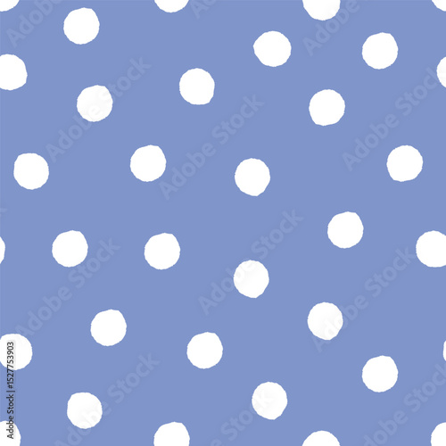 hand drawn white polka dot pattern on blue background. Seamless vector design element.
