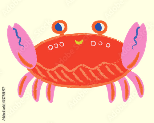 Playful illustration depicting a crab. Can be used in children's books as an illustration, for clothing print
