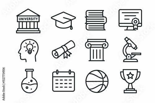 University education icons set featuring graduation, books, diploma, and academic symbols