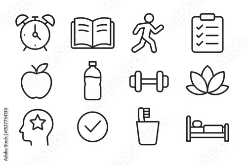 Set of icons for healthy lifestyle and daily habits