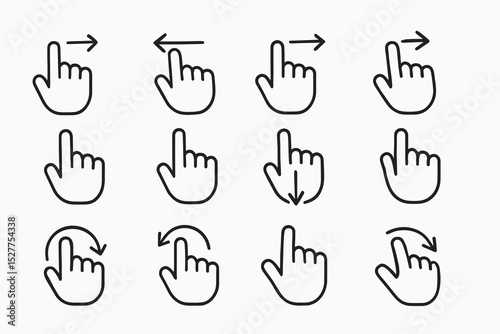 Set of hand gesture icons for touchscreen navigation and interaction