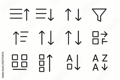Set of various line icon arrows and sorting symbols for interface design