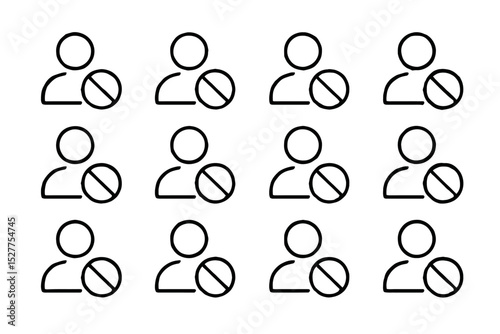 Icon set: person with prohibited sign in black outlined circles
