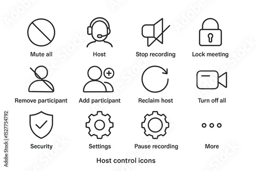 Host control icons: mute, host, stop recording, lock meeting, security, settings