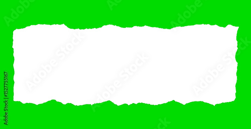 green background with torn paper, Torn Paper Edge and Green Screen, Ripped Paper Frame and Alpha Channel, Blank Note with Rough Edges