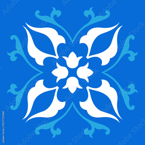 Oriental Folk Tile - Modern Wall Art - Ornate Blue Floral Tile
