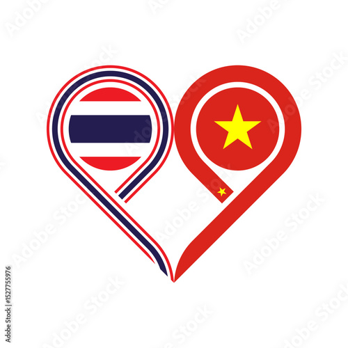 friendship concept. heart symbol icon of thailand and vietnam flags. vector illustration isolated on white background