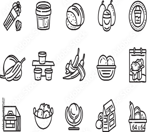 Groceries and Food Products Hand-Drawn Icons