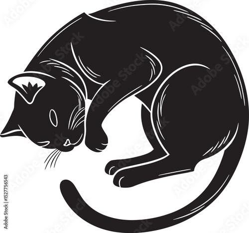 A cute cartoon vector illustration of a black cat silhouette