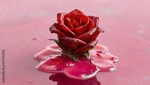 Elegant single rose in pink or red, a beautiful blossom of love on a dark background