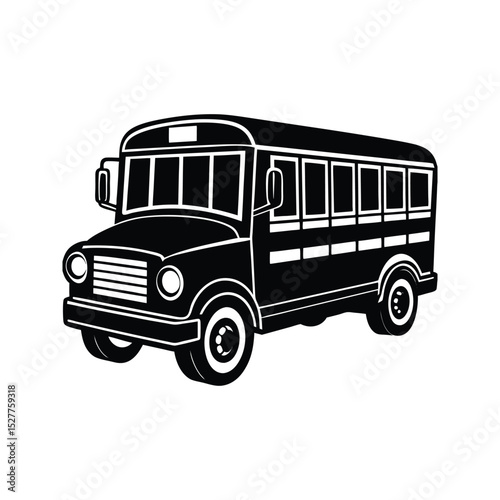 Black and white illustration of a classic school bus ready to transport students back to school.