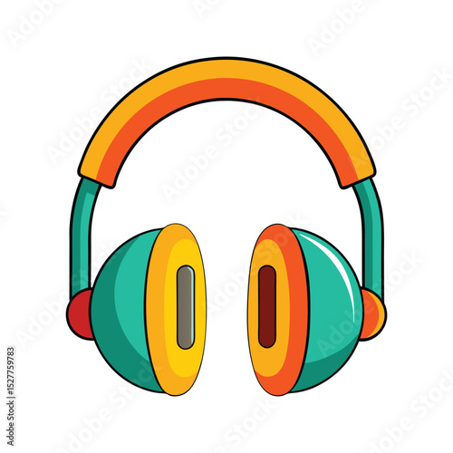 Colorful cartoon illustration of modern headphones for music lovers or podcast listeners
