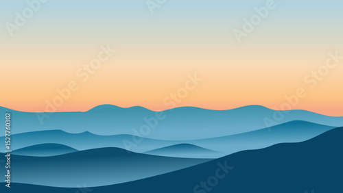 Soft blue mountain landscape at sunset with smooth gradient sky and peaceful mood