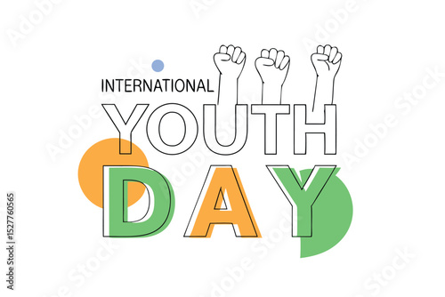International youth day design featuring raised hands in a vibrant yellow color scheme