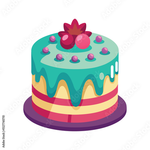 Delicious colorful cake illustration with decorative glaze and topping perfect for celebrations