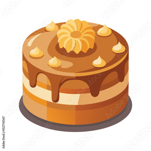 Delicious layered chocolate cake decorated with flower and drizzled chocolate for celebrations