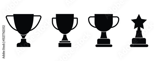 Trophy cup icon vector set in flat style silhouettes. Award trophy cup vector. Victory cup, Prize, Winner symbol vector illustration.