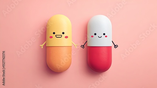 Happy and Sad Pills with Faces Illustration