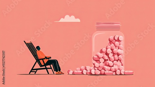 Man Relaxing Next to Candy Jar - Mental Health Illustration