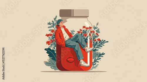 Woman sitting with water bottle - Mental health concept