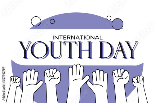 International youth day design featuring raised hands and a predominant yellow color scheme