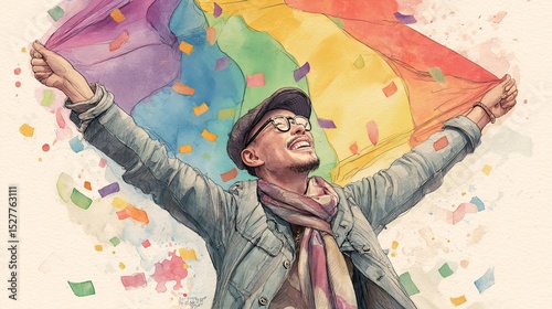 Cheerful man with colorful umbrella embracing pride and happiness