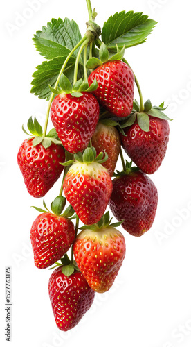 Freshly Picked Strawberries Hanging from the Vine in a Studio Shot Transparent PNG
