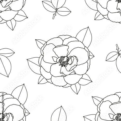 Rose branch with leaves. Coloring page for adults and children.