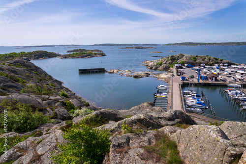 Ships harbour at Saltholmen peninsula on the shore of Alvsborgsfjorden, harbour for archipelago ships, Alvsborg district, Gothenburg, Sweden, sunny day