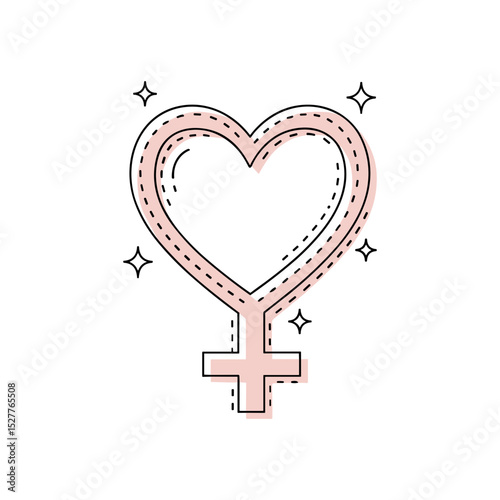 Heart shape combined with female gender symbol in minimalist design  