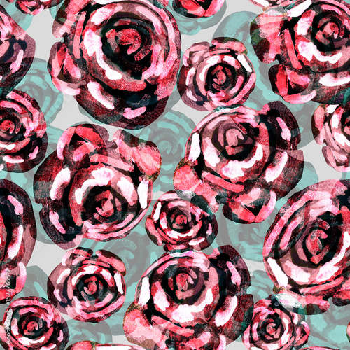 Fototapeta Naklejka Na Ścianę i Meble -  Abstract roses flowers in red tones seamless pattern with optical illusion. Home decor, modern interior, beauty package, textile, wallpaper, fabric, bedding, package, outerwear.