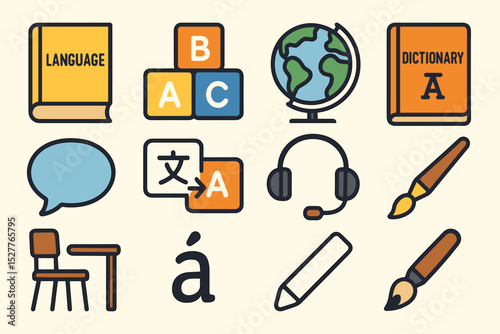Language learning icons: tools for global education and communication