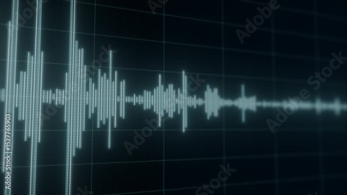 Digital Voice Recording Waveform: Surveillance, Wiretapping, and Eavesdropping Audio Analysis. Blue Sound Waves on Dark Grid for Audio Monitoring, Spying, Security, and Intelligence Operations