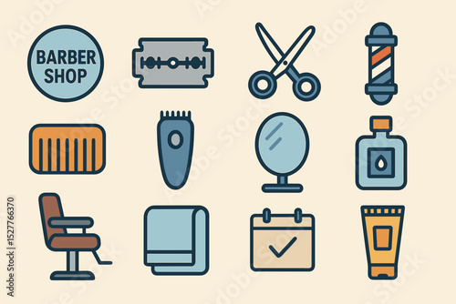 Barber shop essentials: tools and accessories illustrated icons